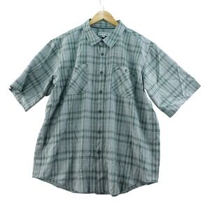 Orvis Mens XXL Green Plaid Fishing Hiking Short Sleeve Button Up Shirt Stretch